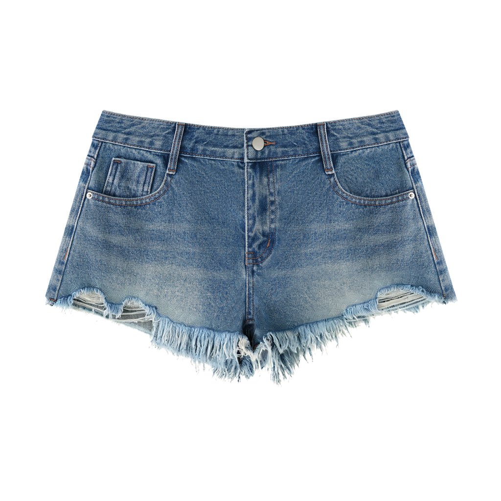 LIVELE09 Women's Vintage Wash Raw Hem Denim Shorts