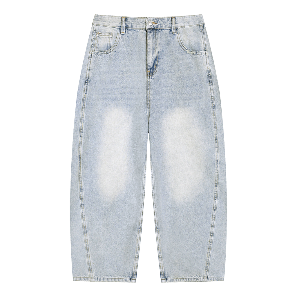 LIVELE09 Men's Vintage Wash Sunfade Barrel Leg Jeans