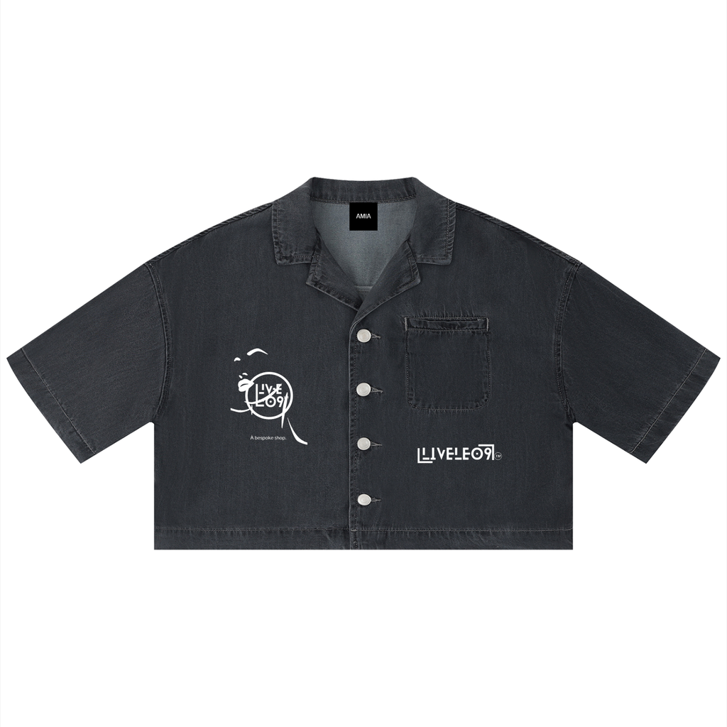 LIVELE09 Women's Vintage Wash Boxy Cropped Shirt