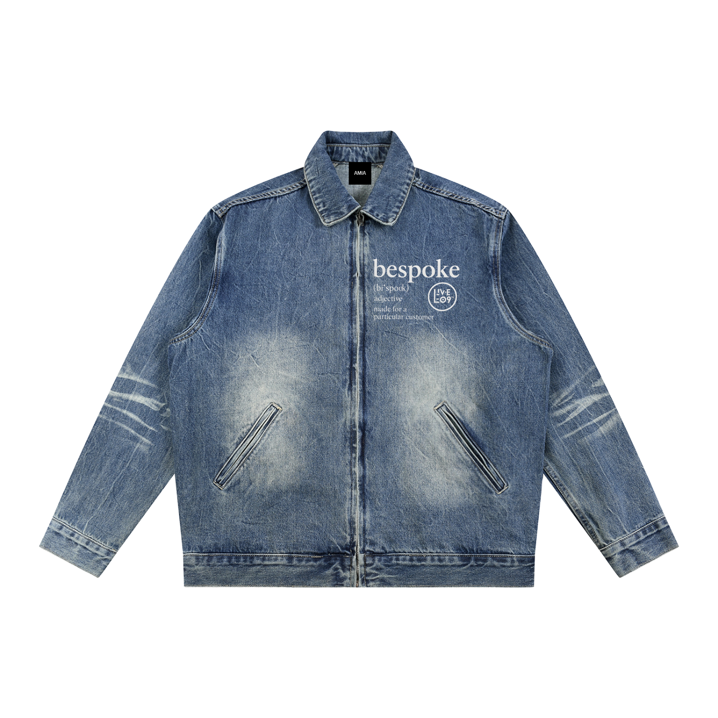 LIVELE09 Vintage Wash Zip Up Denim Jacket