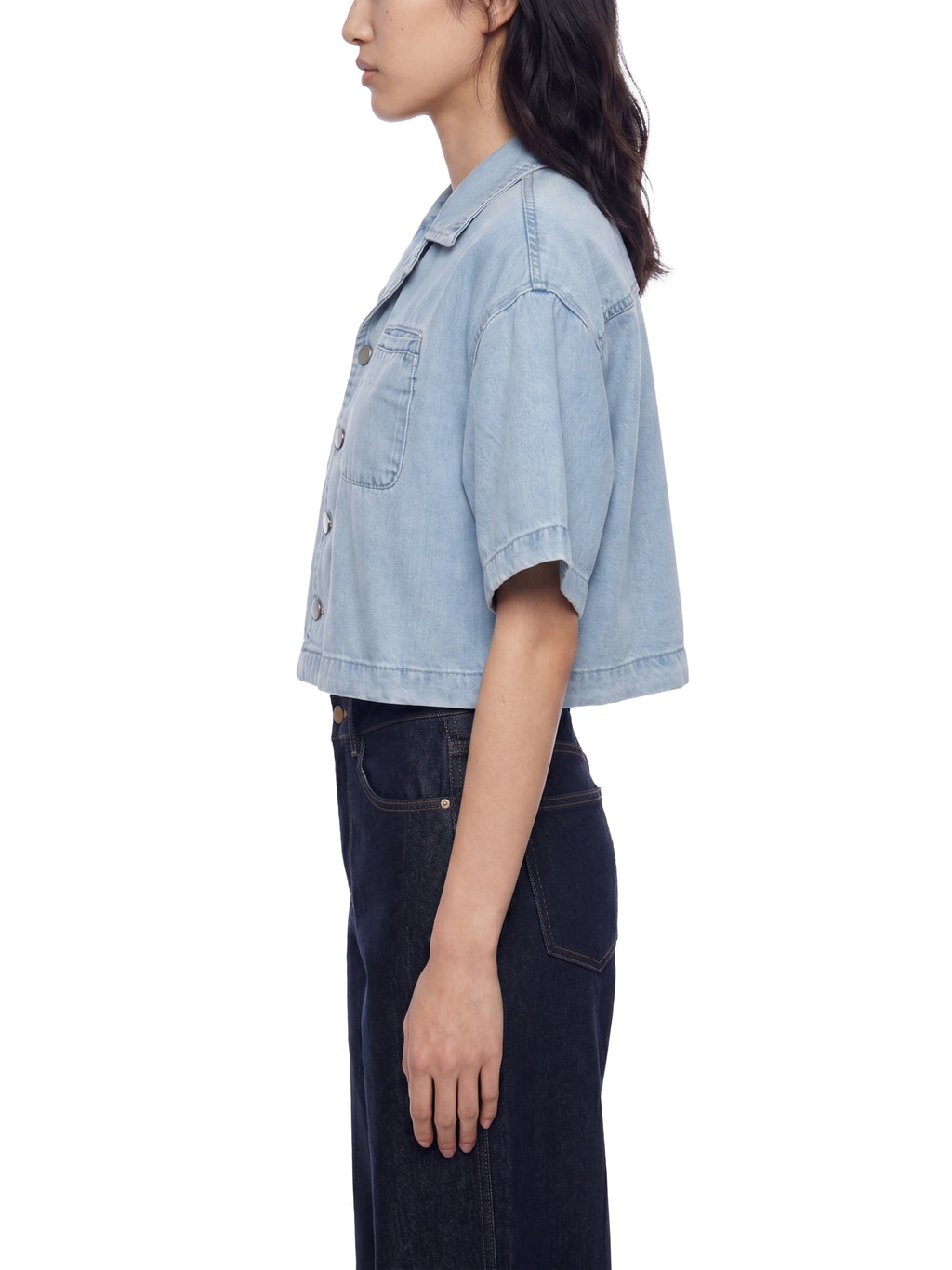 LIVELE09 Women's Vintage Wash Boxy Cropped Shirt