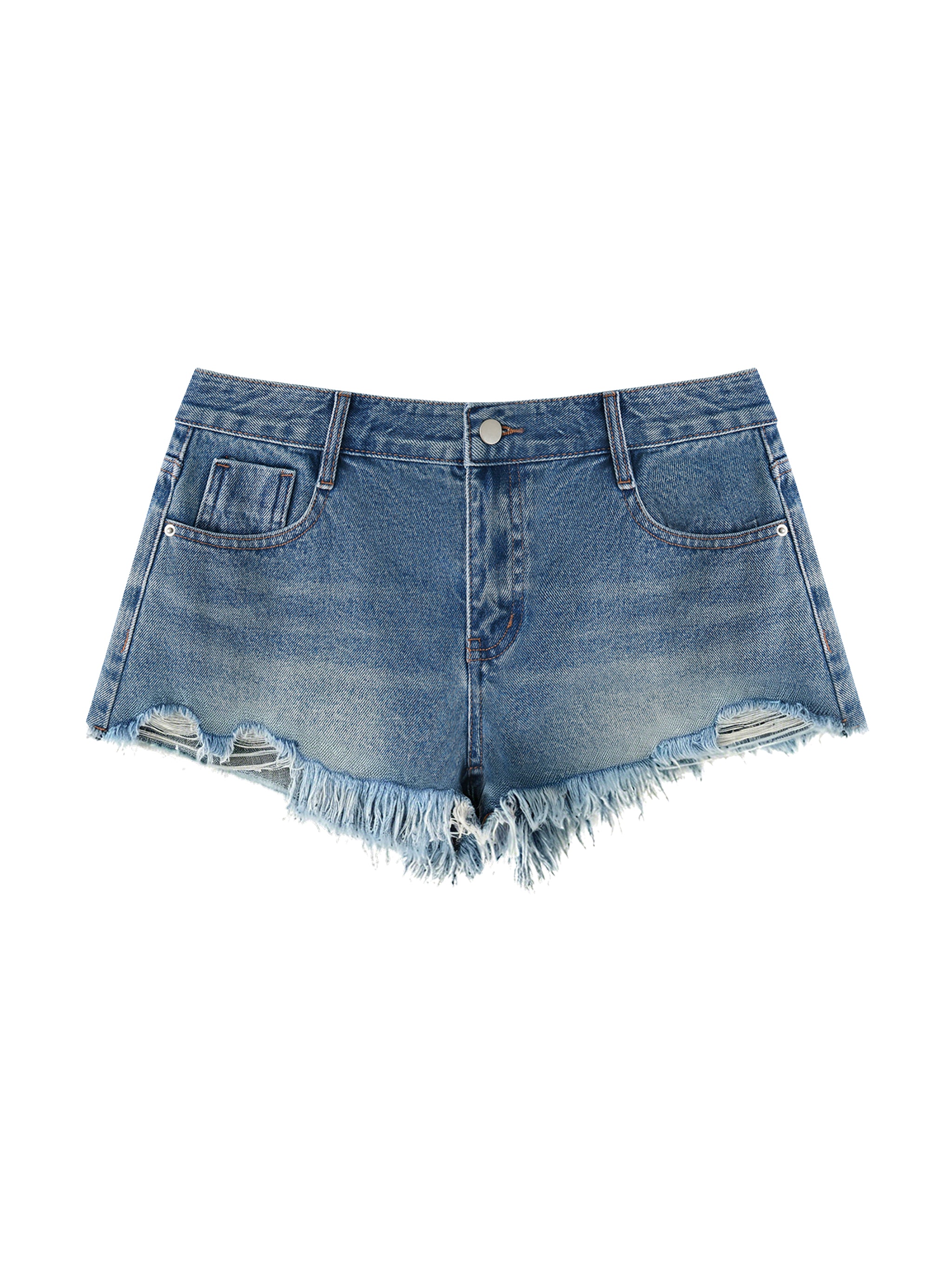 LIVELE09 Women's Vintage Wash Raw Hem Denim Shorts