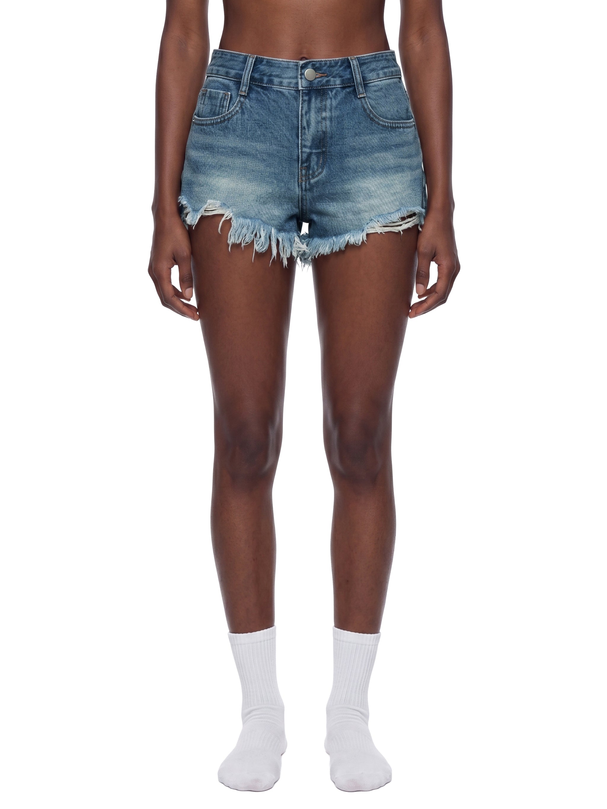 LIVELE09 Women's Vintage Wash Raw Hem Denim Shorts