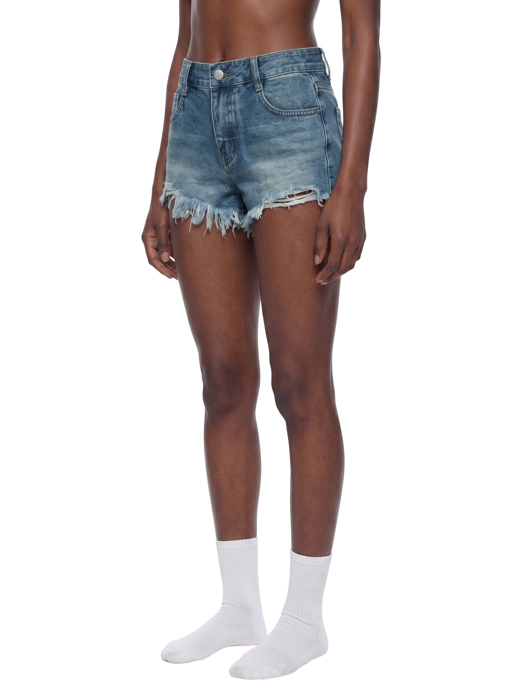 LIVELE09 Women's Vintage Wash Raw Hem Denim Shorts